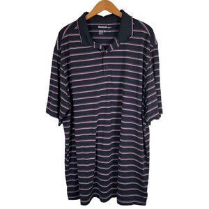 Reebok Mens Size 2XLT Golf Polo Black Purple Stripe Henley Knit Shirt S/S